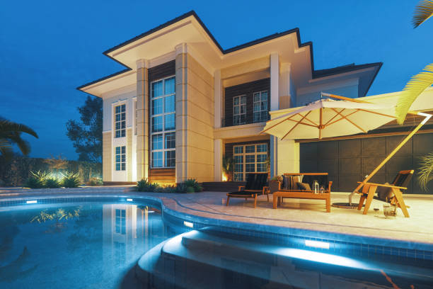 Villa pool at night
